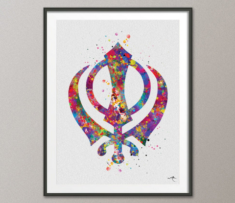 Khanda Symbol Watercolor Print Khanda Wall Art Poster Wall Decor Art Sikh Indian Wedding Gift Nursery Art Home Decor Wall Hanging-1184 - CocoMilla