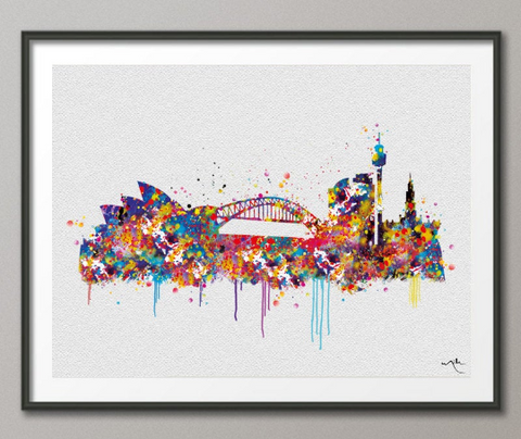 Sydney Skyline Australia Watercolor Print Wall Art Wedding Gift Wanderlust Travel Wall Decor Art Home Decor Wall Hanging [NO 510] - CocoMilla