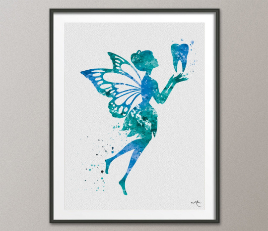 Tooth Fairy Watercolor Print Fresh Dental Art Dentist Poster Teeth Anatomy Decor Dental Clinic Wall Decor Medical Art Dental Office Art-1265 - CocoMilla