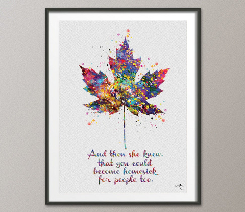 Maple Tree Leaf Watercolor Print Inspirational Homesick Quote Art Word art print Nerdy Giclee Wall Decor Art Home Decor Wall Hanging-1167 - CocoMilla