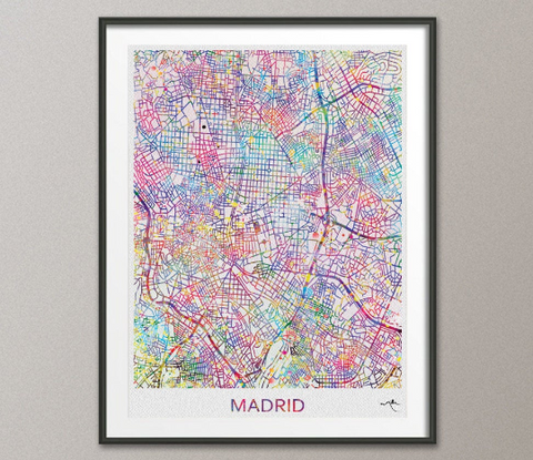 Madrid City Map Print Watercolor Art Print Wall Art Spain Madrid Street Map Travel Wanderlust Decor Wall Hanging Map of Madrid [NO 810] - CocoMilla