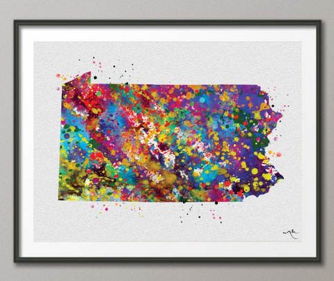 Pennsylvania Map Watercolor Print Cityscape Office Decor Wedding Gift Harrisburg Pennsylvania State Travel Art Wall Decor Wall Hanging-527 - CocoMilla