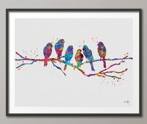 Birds on Branch Watercolor Bird Print Wedding Gift Fine Art Print Love Decor Home Decor Bird Art Nursery Decor Wall Hanging Housewarming-753 - CocoMilla