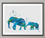 Elephant Family Art Print Blue Elephant Watercolor Print Wedding Gift Animal Nursery Wall Art Wall Hanging Animal Print Elephant Poster-1001 - CocoMilla