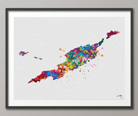 Anguilla Map Watercolor Print Caribbean Islands Map Wall Art Wedding Gift Honeymoon Gift Map Wall Hanging Travel Gift Home Wall Decor-423 - CocoMilla