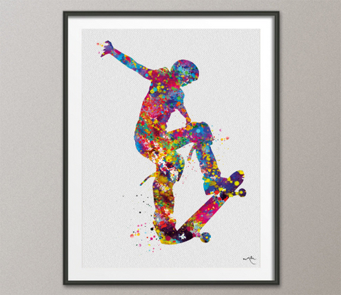 Skateboarder Watercolor Print Skateboard Street Sport Art Wall Art Wall Decor Boys Girls Room Home Decor Nursery Skateboarding Wall Art-1406 - CocoMilla