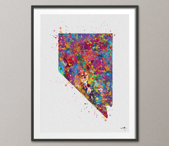 Nevada State Map Watercolor Print Wall Art Wedding Gift Travel Map Gift Office Decor State Wall Decor Home Decor Home Love Wall Hanging-1625 - CocoMilla