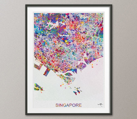 Singapore Watercolor Print Singapore Wall Art Singapore Street Map Travel Wanderlust Decor Wall Hanging Map of Singapore Country Map-1188 - CocoMilla