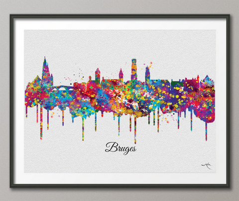 Bruges Skyline Watercolor Print Cityscape Living Room Wedding Gift Poster Bruges Homesick Poster Travel Art Wall Decor Wall Hanging-1623 - CocoMilla