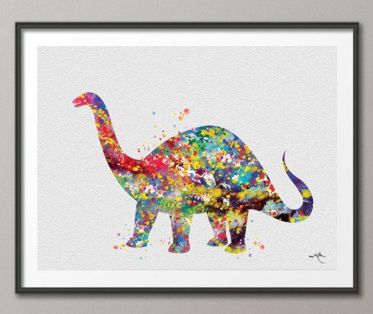 Brontosaurus Dinosaur Art Print Watercolor Painting Art Print For Kids Children Nursery Wall Decor Art Home Decor Wall Hanging [NO 208] - CocoMilla