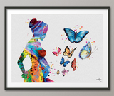 Pregnant Mom and Butterflies Watercolor Print Pregnancy Gift Butterfly Obstetrician Nursing Baby Shower New Mum Art Clinic Midwife Gift-1330 - CocoMilla