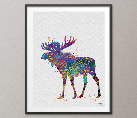 Moose Watercolor Print Elk Deer Animal Nursery Art Painting Print Archival Geek Art Nerd Wildlife Wall Art Home Decor Wall Hanging [NO 597] - CocoMilla