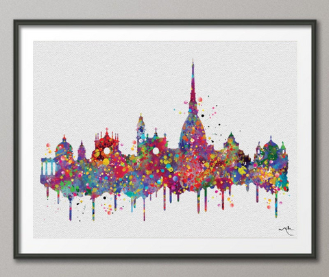 Turin Skyline, Turin Italy, Turin Watercolor Print, Italy Print, Wedding Gift, Travel Decor, Travel Gift, Tourism, Wall Hanging, Art-913 - CocoMilla