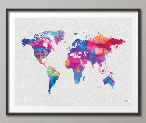 World Map Art Watercolor Art Print Wedding Gift Travel Art Wanderlust Wall Poster Home Wall Decor Art Home Decor Wall Hanging Traveller-857 - CocoMilla