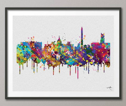 Washington DC Skyline Watercolor Print Cityscape Living Room Wedding Gift Poster Washington Poster Travel Art Wall Decor Wall Hanging-509 - CocoMilla