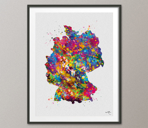 Germany Map Watercolor Print Deutschland Anniversary Honeymoon Wedding Gift Travel Art Country Map Wall Decor Home Decor Wall Hanging-1404 - CocoMilla