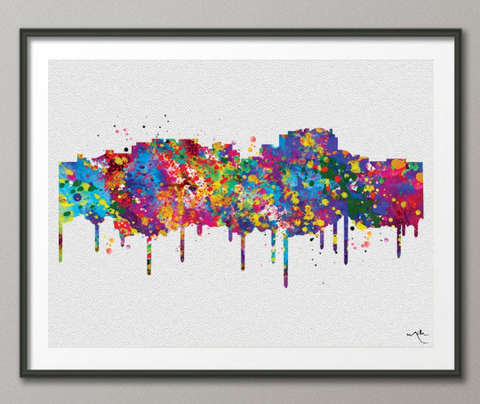 National Harbor Skyline Watercolor Print Cityscape Maryland Wedding Gift Poster Washington DC Travel Art Wall Decor Wall Hanging-528 - CocoMilla