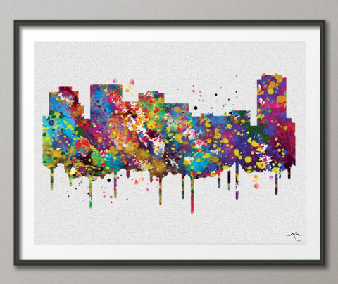 Norfolk Skyline Watercolor Print Cityscape Living Room Wedding Gift Poster Norfolk Poster Travel Art Wall Decor Wall Hanging Map Art-515 - CocoMilla