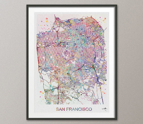 San Francisco Street Map Watercolor Print California Travel Decor Wanderlust Decor Wall Hanging San Francisco City Gift Wall Art Poster-1229 - CocoMilla