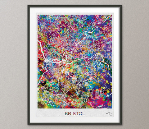 Bristol City Map United Kingdom Watercolor Print Art City Map Art Anniversary Gift Wedding Gift Wall Decor Art Home Decor Wall Hanging-1544 - CocoMilla