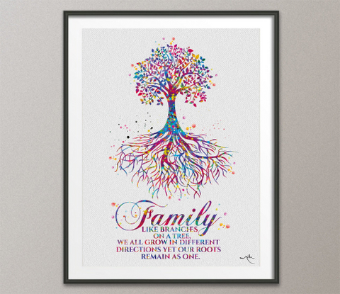 Tree Roots Family Quote Watercolor Print Wedding Gift Housewarming Gift Typography Wall Decor Wall Art Home Decor Nursery Wall Hanging-455 - CocoMilla