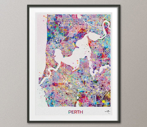 Perth City Map Watercolor Print Perth Gift Australia Travel Decor Wanderlust Decor Wall Hanging Perth Gift Perth Map Wall Art Poster-1057 - CocoMilla