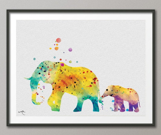 Elephant Family Art Print Watercolor Painting 8x10 Wedding Gift idea Wall Art - Giclee Wall Decor Art Home Decor Wall Hanging No 83 - CocoMilla