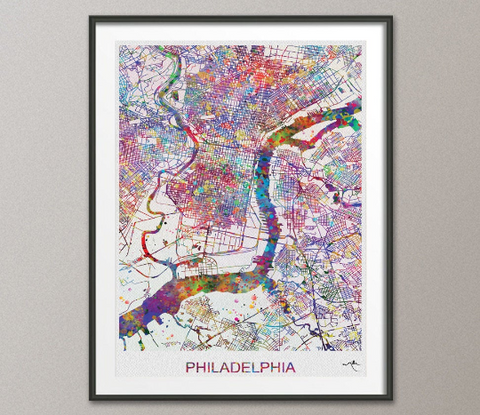 Philadelphia City Street Map Watercolor Print Pennsylvania Print Wanderlust Home City Poster Wall Art Home Decor Back To School Office-302 - CocoMilla