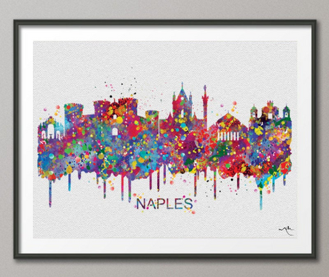 Naples Skyline, Naples Italy, Naples Watercolor Print, Napoli Print, Travel Gift, Napoli Poster, Napoli Gift, Tourism, Wall Hanging, Art-916 - CocoMilla