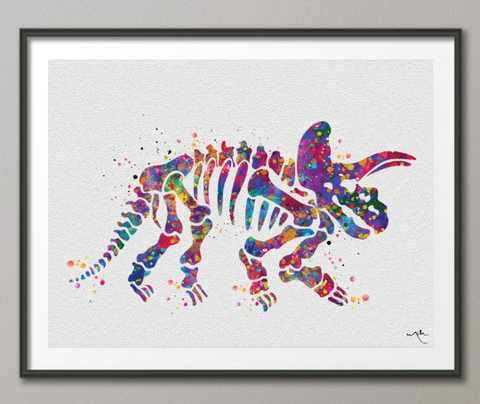 Triceratops Dinosaur Skeleton Watercolor Print Boy Gift Art Print For Kids Nursery Wall Art Kids Wall Decor Home Decor Wall Hanging-1124 - CocoMilla