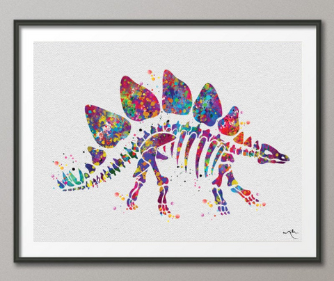 Stegosaurus Dinosaur Skeleton Dino Watercolor Print Boy Gift Art Print For Kids Nursery Wall Art Kids Decor Home Decor Wall Hanging-1127 - CocoMilla