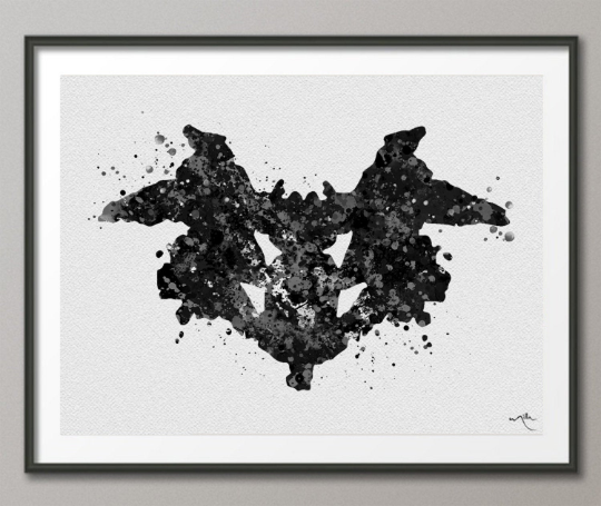 Rorschach inkblot test 1 Black Watercolor Print Psychology Psychiatry Wall Art Psychotherapist Psychologist Gift Medical Art Clinic Decor-7 - CocoMilla