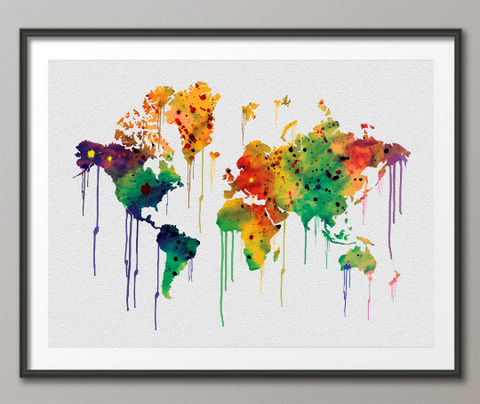 Watercolor World Map Art Print Wall Art Poster Wedding Gift Travel Art Study Room Playroom Nursery Wall Deco Home Decor Wall Hanging-58 - CocoMilla