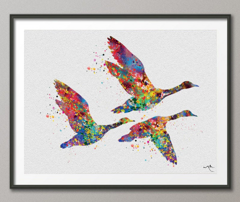 Ducks Flying Watercolor Print Farm Animal Decor Hunter Fine Art Print Love Decor Home Decor Bird Art Nursery Decor Wall Hanging [NO 755] - CocoMilla