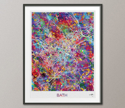 Bath Map, Bath Watercolor Print, Bath Street Map, Travel Decor, City Map Art, England Street Map, Somerset Map, United Kingdom Map-893 - CocoMilla