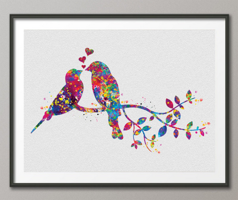 Bird Couple Watercolor Print Wedding Gift Fine Art Print Nursery Wall Art Love Valentines Day Gift Home Decor Wall Hanging Housewarming-1576 - CocoMilla