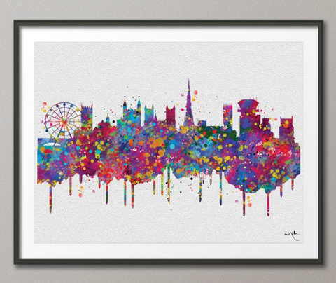 Bristol England Skyline Watercolor Print Bristol Poster Cityscape Wedding Gift Travel Wall Decor Wall Hanging Travel Bristol Wall Art-1005 - CocoMilla