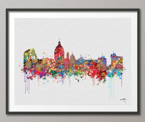 Rome Skyline Italy Watercolor illustrations Art Print Wall Wedding Gift Wall Decor Art Home Decor Wall Hanging No 188 - CocoMilla