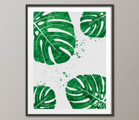 Monstera Leaf Watercolor Print Tropical Wall Art Wedding Gift Green Flower Print Kids Wall Art Nursery Wall Art Home Decor Wall Hanging-1187 - CocoMilla