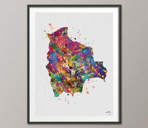 Bolivia Map Watercolor Print Bolivia Decor Wanderlust Art Print Wall Wedding Gift Poster Travel Art Gift Wall Decor Wall Hanging-212 - CocoMilla