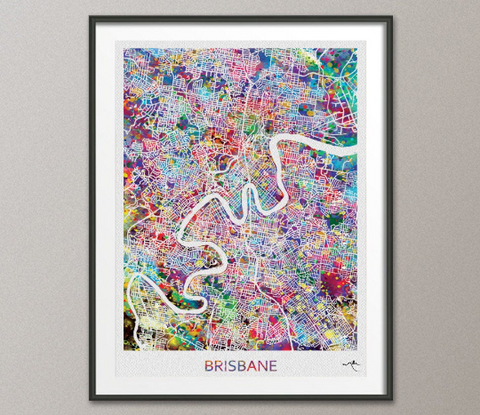 Brisbane Map Print, Watercolor Art Print, Brisbane Street Map, Travel Decor, Wanderlust, Map Art, Wall Hanging, Australia Street Map-882 - CocoMilla