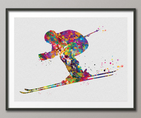 Ski Watercolor Print Skiing Poster Skier Gift Winter Sports Art Wall Art Ski Decor Home Decor For Him Room Decor Nursery Wall Hanging-1459 - CocoMilla