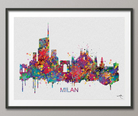 Milan Skyline, Milan City, Milan Watercolor Print, Italy Art Print, Wedding Gift, Travel Wall Decor, Milan Art, Home Decor, Wall Hanging-901 - CocoMilla