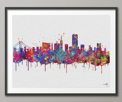 San Francisco Skyline Watercolor Print Wedding Gift Poster Travel Wall Decor Traveller Home Decor Wanderlust California Cityscape Print-378 - CocoMilla