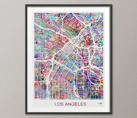 Los Angeles Map, Los Angeles Watercolor Print, Los Angeles Street Map, Travel Decor, Map Art, Wall Hanging, California Street Map, LA -889 - CocoMilla