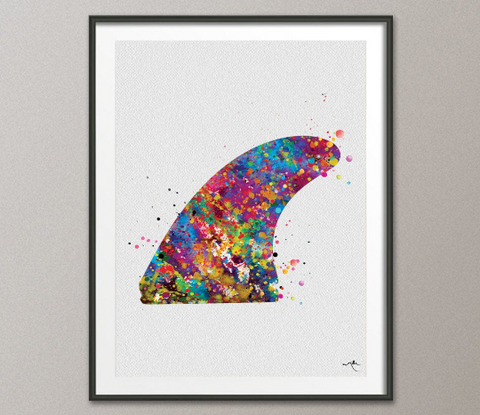 Surfboard Fin Watercolor Print Surfboard Art Print Surf Wall Decor Art Surfer Poster Surfer Gift Ocean Decor Nursery Sport Wall Art-1045 - CocoMilla