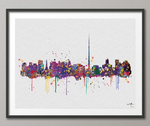 Dublin Skyline Ireland Eire Watercolor Art Print Wall Wedding Gift Poster Travel Art Decor Wall Decor Art Home Decor Wall Hanging [NO 647] - CocoMilla