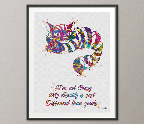 Cheshire Cat Crazy Quote Alice in Wonderland Watercolor Print Funny Gift Print Nursery Kids Bedroom Wall Art Art Home Decor Wall Hanging-554 - CocoMilla