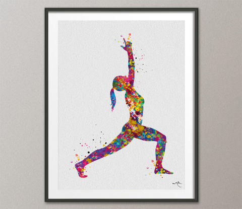 Warrior I Yoga Art Watercolor Print Virabhadrasana I Yoga Print Yoga Yoga PoseYogi Yoga Studio Yoga Wall Decor Yoga Wall Hanging Gift-1455 - CocoMilla