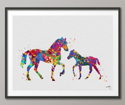 Horse Family Foal Watercolor Print Personelized Horse Lover Art Print Wall Decor Nursery Decor Horse Gift Art Home Decor Horse Wall Art-1378 - CocoMilla